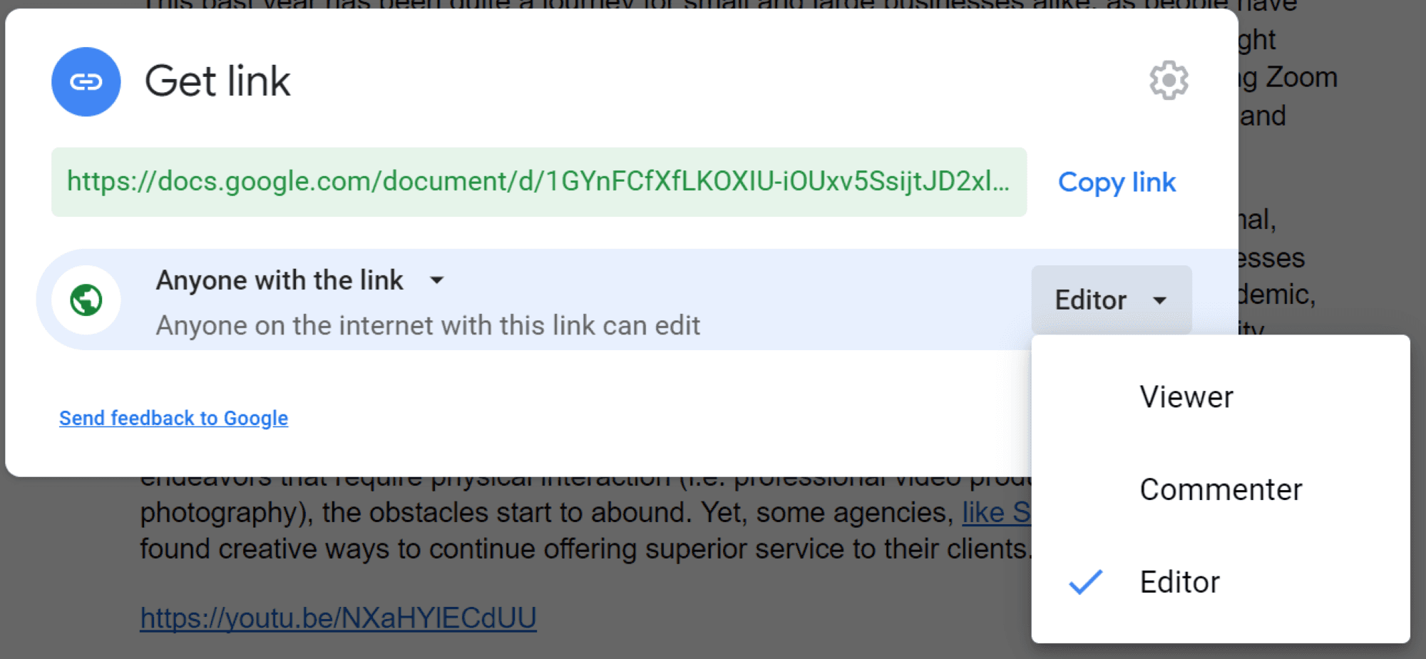 Google doc sharing permissions