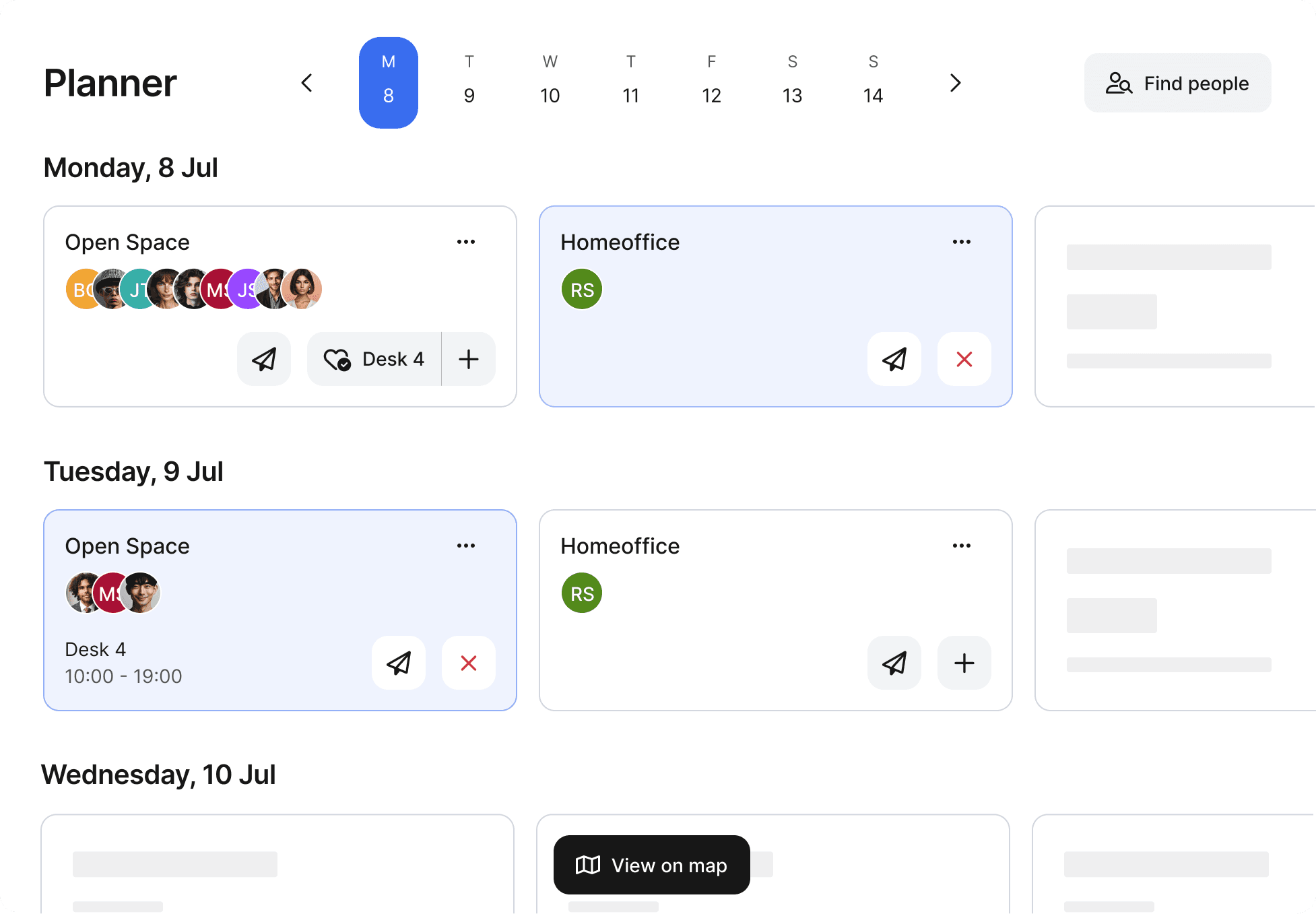 Calendar overview of bookable resources for work