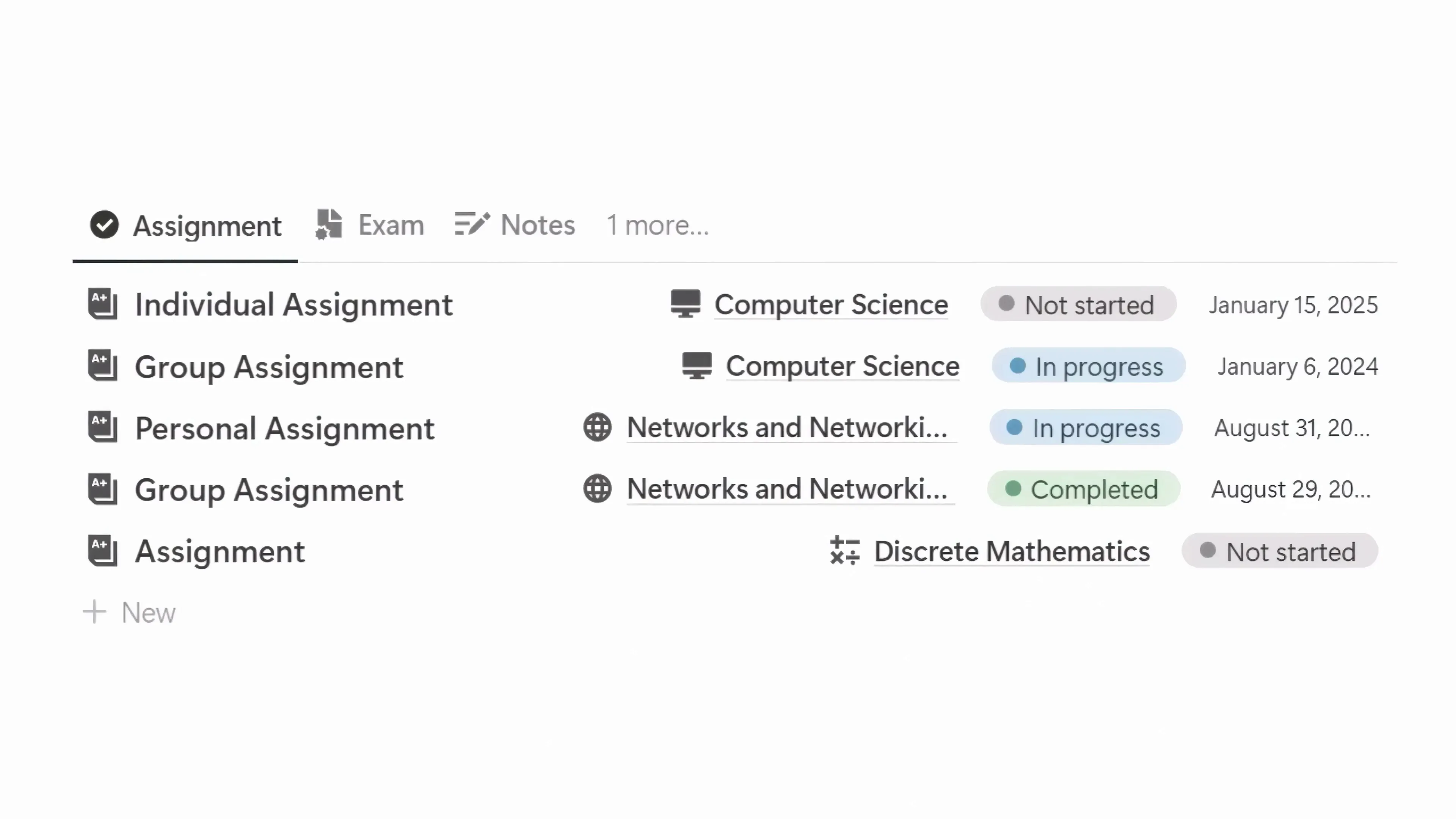 Image of Assignments and Exams Section