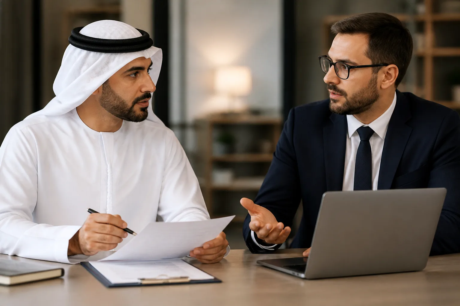Contractor vs Employee in the UAE beside an HR dashboard with an employee list and