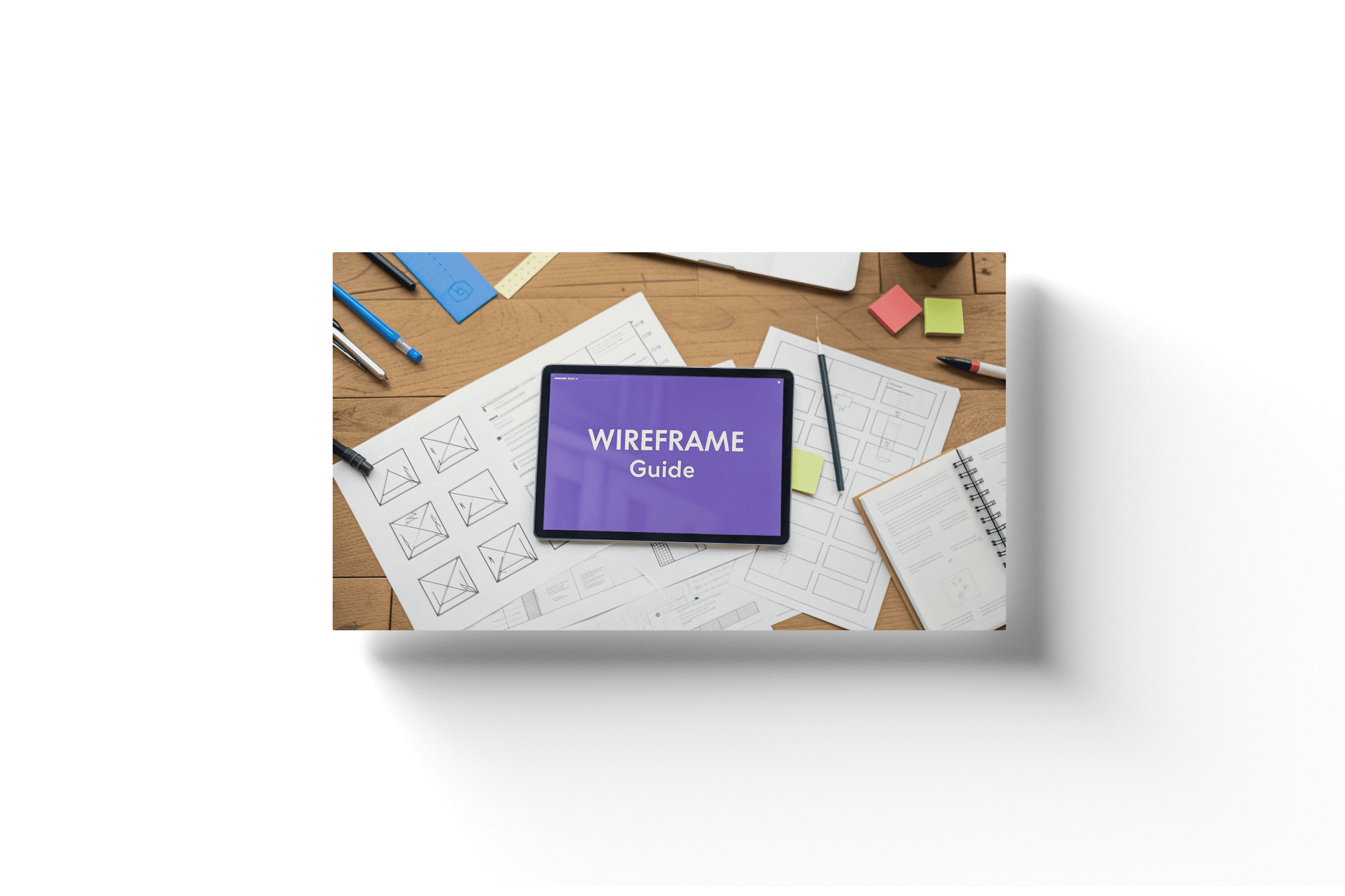 a purple ipad screen with the text "wireframe guide"