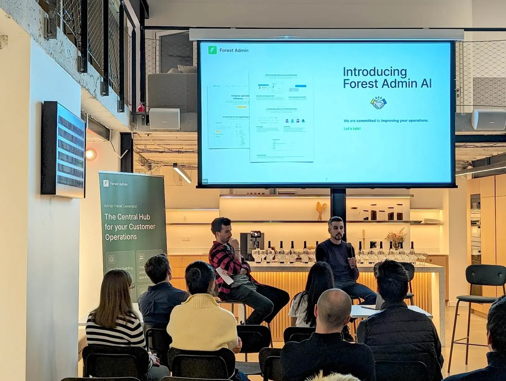 The introduction of Forest Admin AI during the meetup.