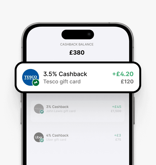 Cashback balance page in the Cheddar app, showing instant cashback earned