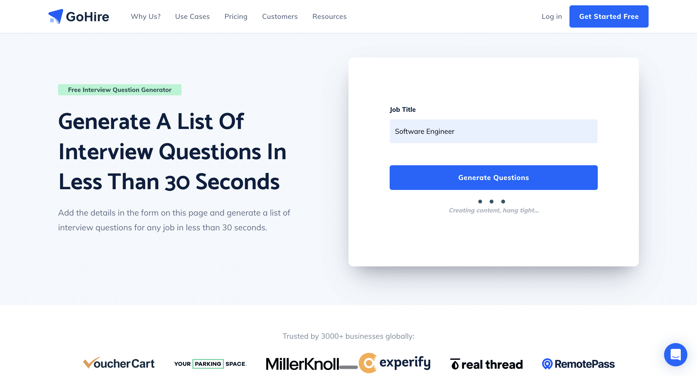 GoHire question generator hanged