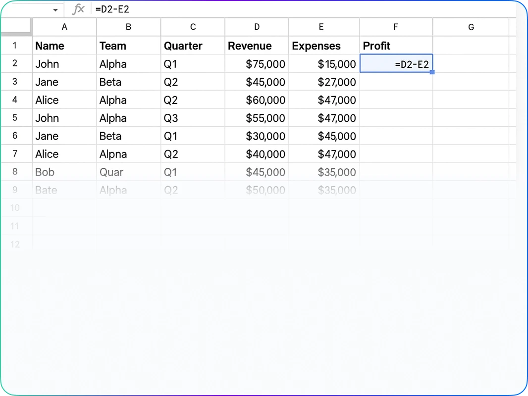Spreadsheet interface