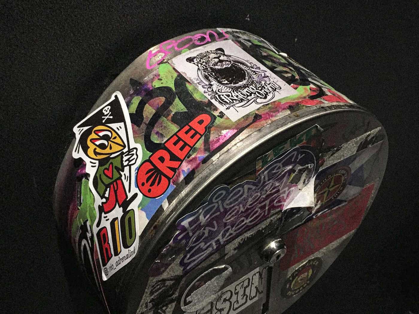 sticker bomb toilet paper holder with creep sticker.