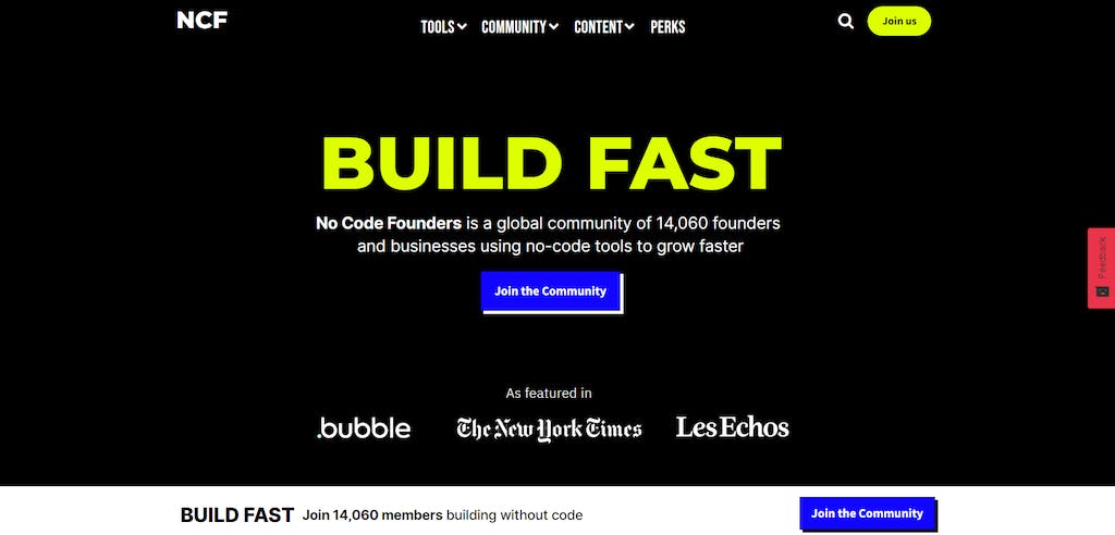 No Code Founders is a no code community app that was built on Bubble.io