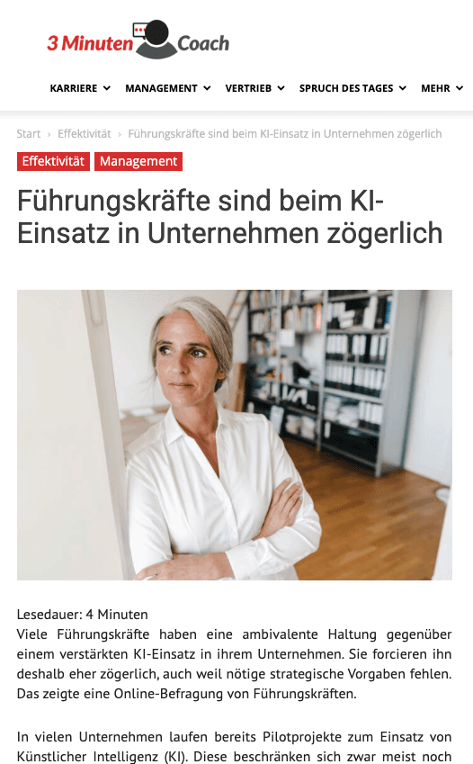 Titelbild des Onlineartikels von Barbara Liebermeister aus der 3minutencoach