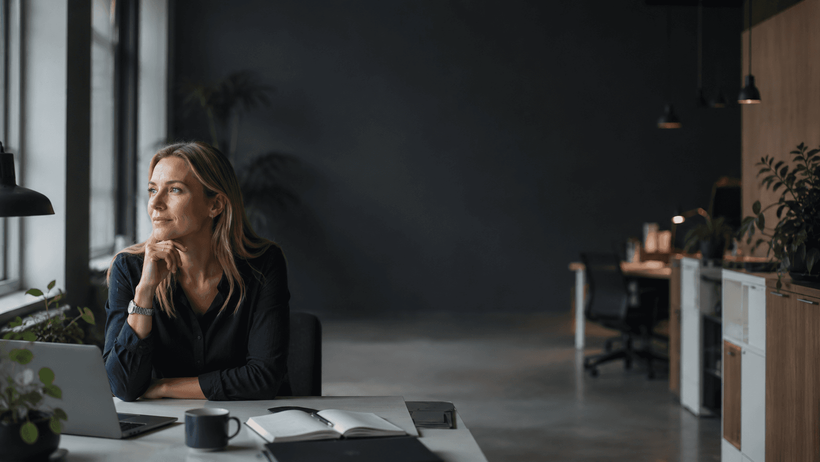 team workspace with people working
