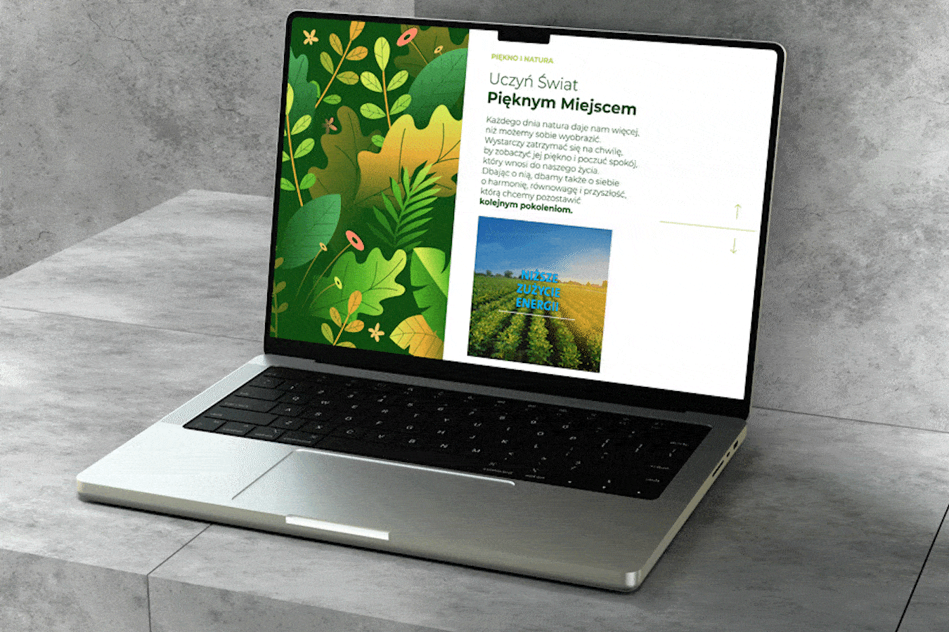 Projekt grafik social media prezentowany na laptopie