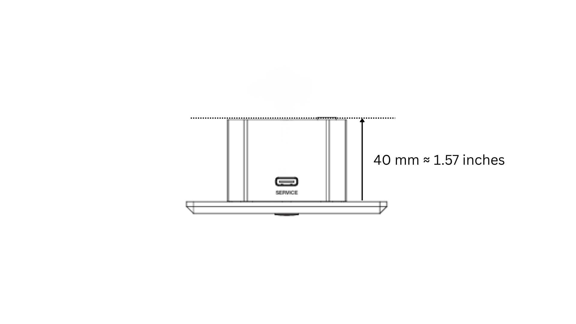 Schematic showing 40mm height of a device