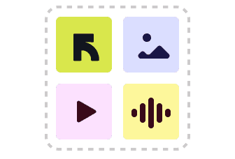 Brand assets illustration showing a logo, image, video, and audio file organized in one library.
