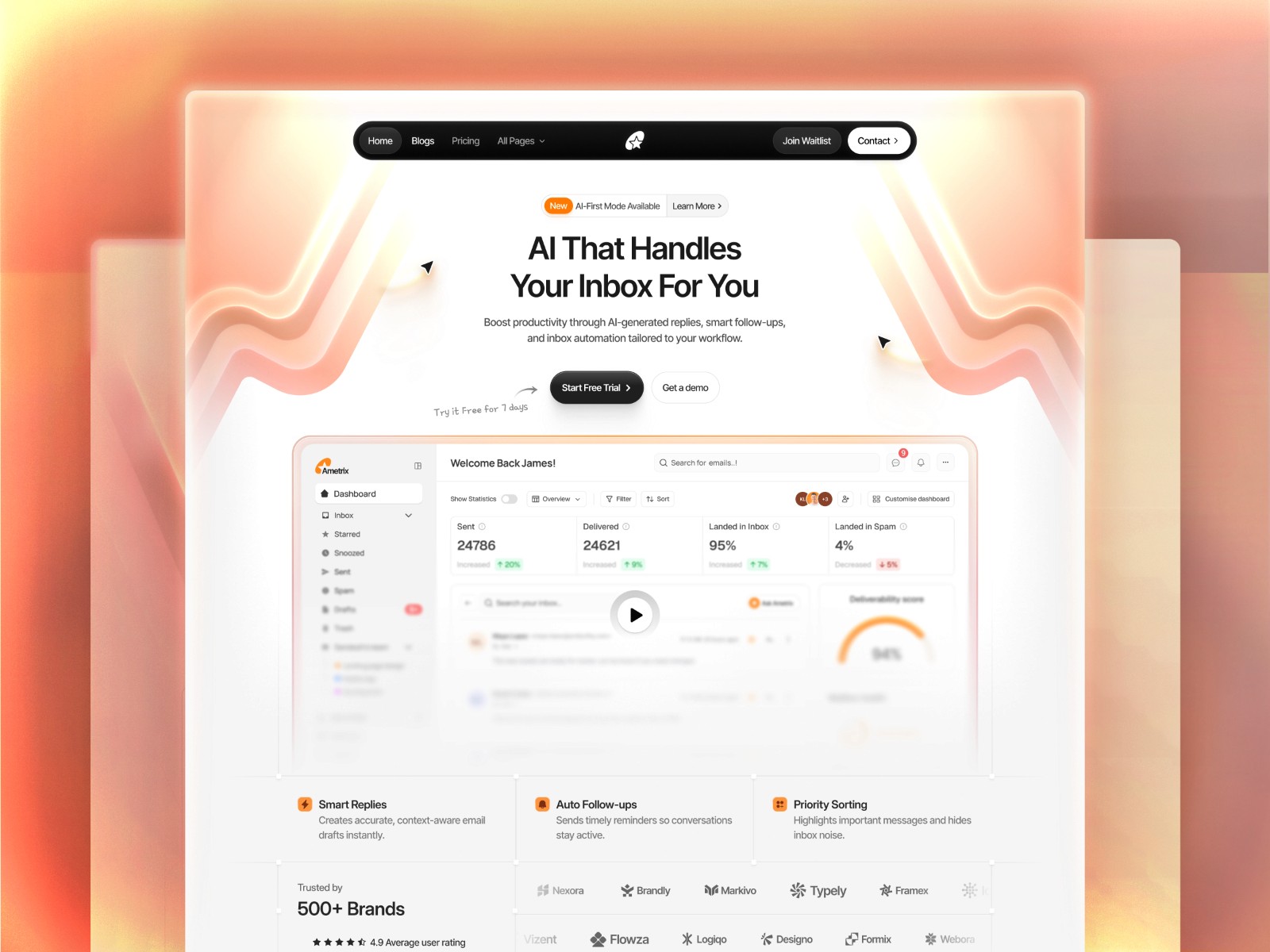 Ametrix — 专业渐变 AI 产品官网设计灵感