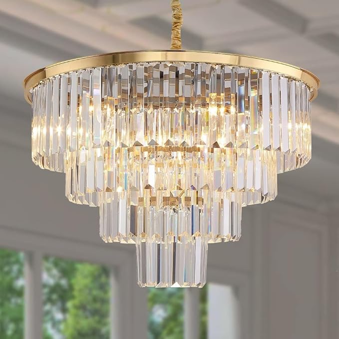 Tiered chandelier adds a stylish touch to home decor.