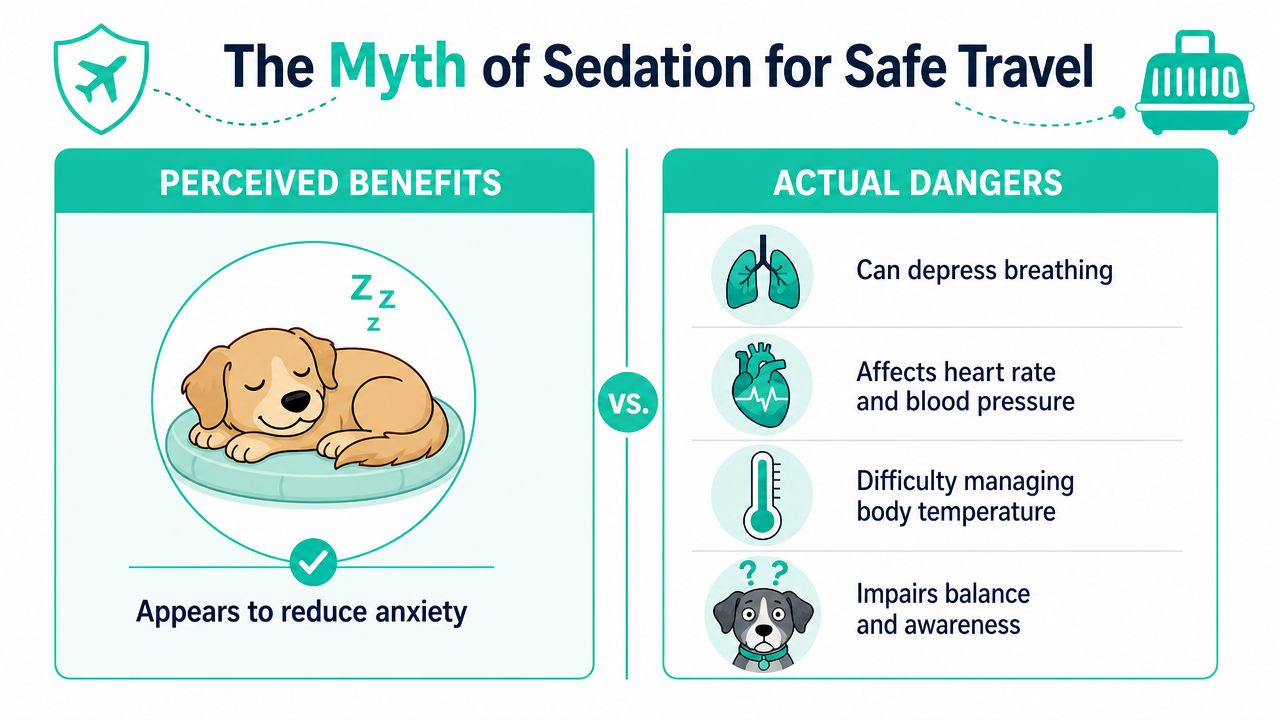 An infographic illustrating the risks of using sedatives for pets during air travel.