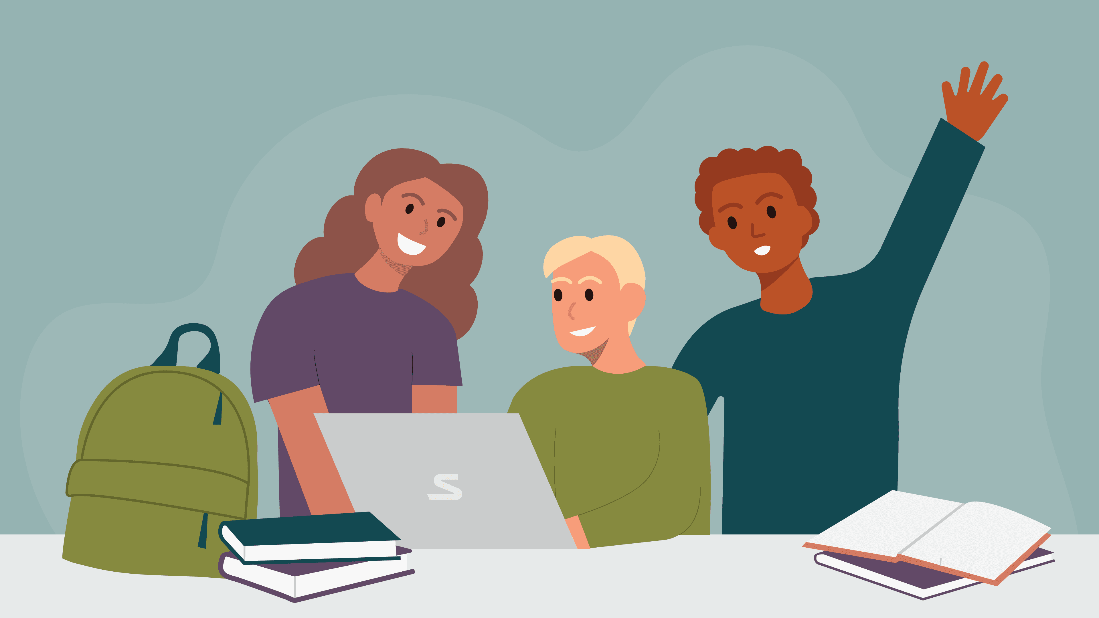 Annimated graphic of three students collaborating