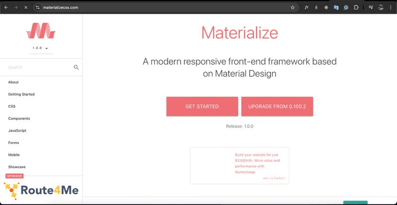 Homepage of Materialize.