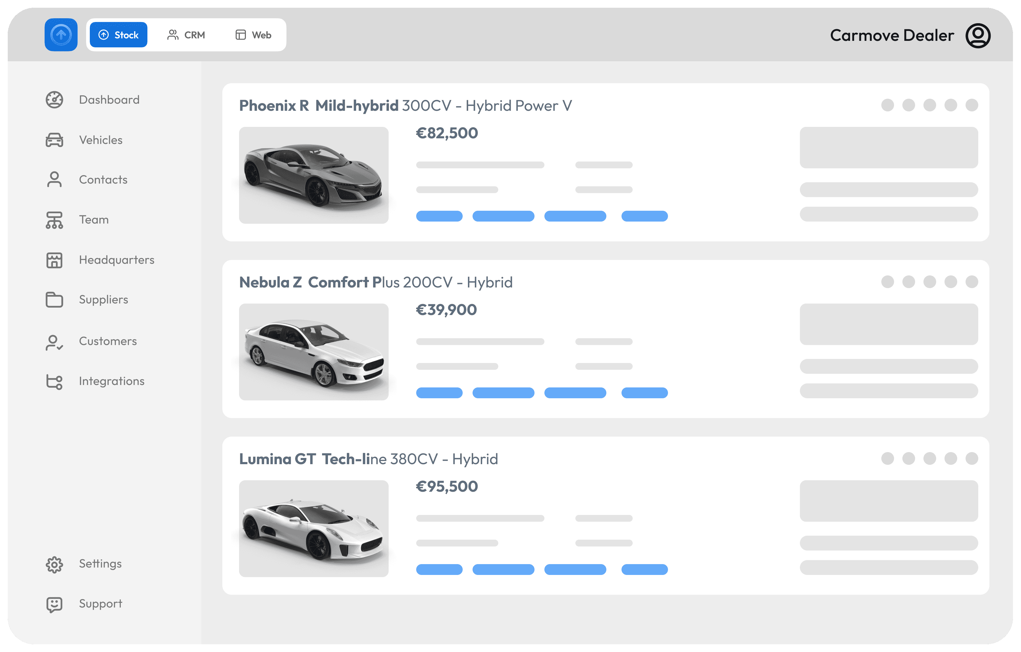 Mockup dell'interfaccia del gestionale Carmove