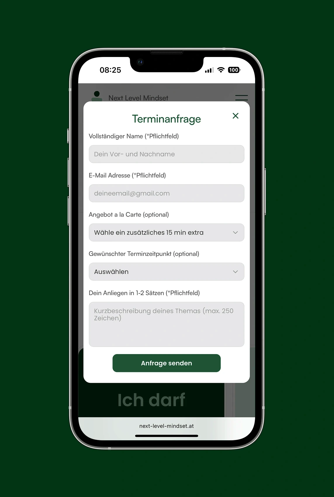 Mockup Mobile Website, Kontaktformular