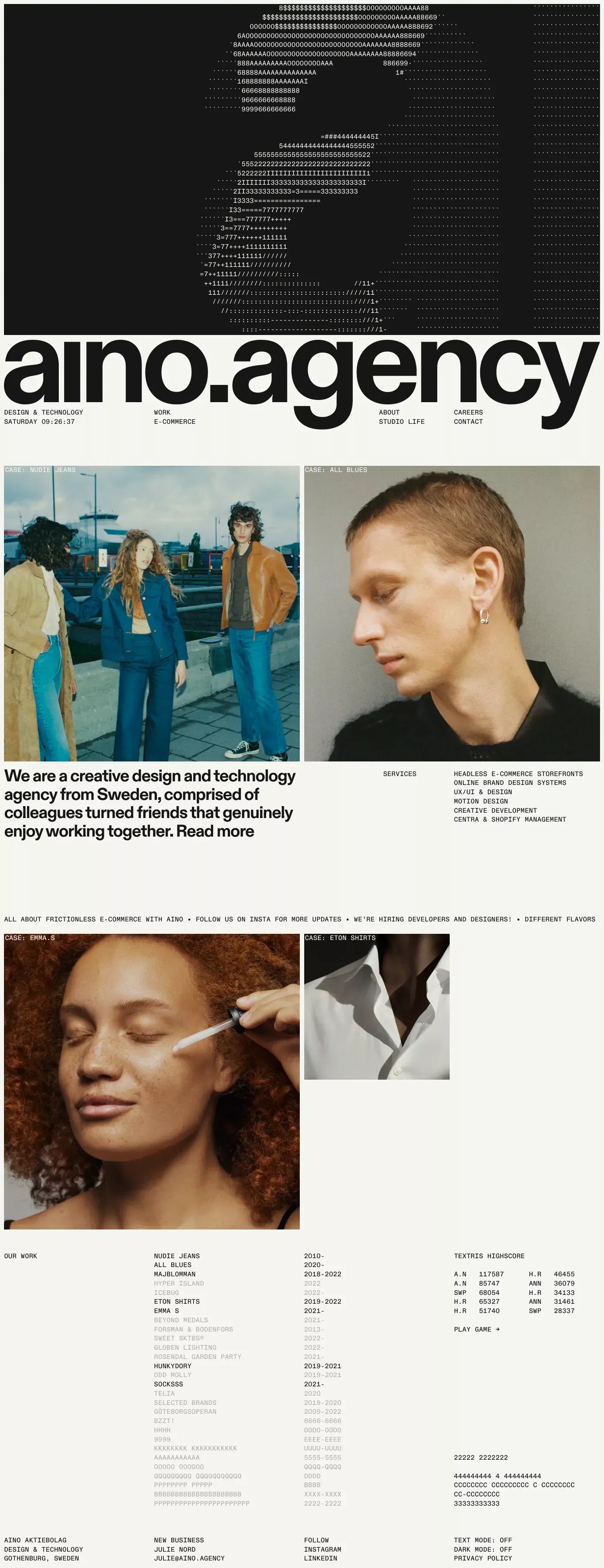 Aino portfolio page screenshot showcasing Design and Tech design