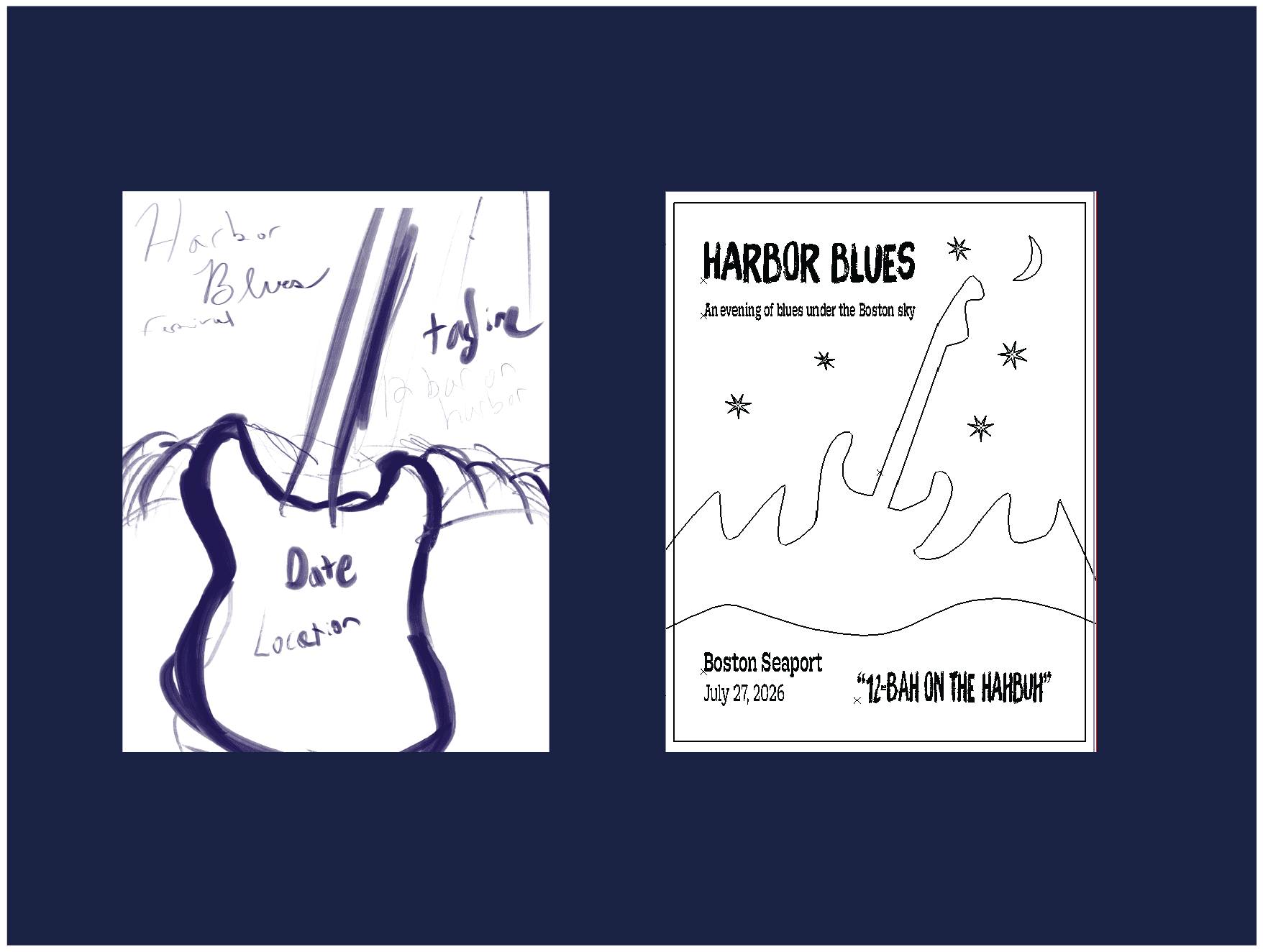 Early Harbor Blues sketch and design development