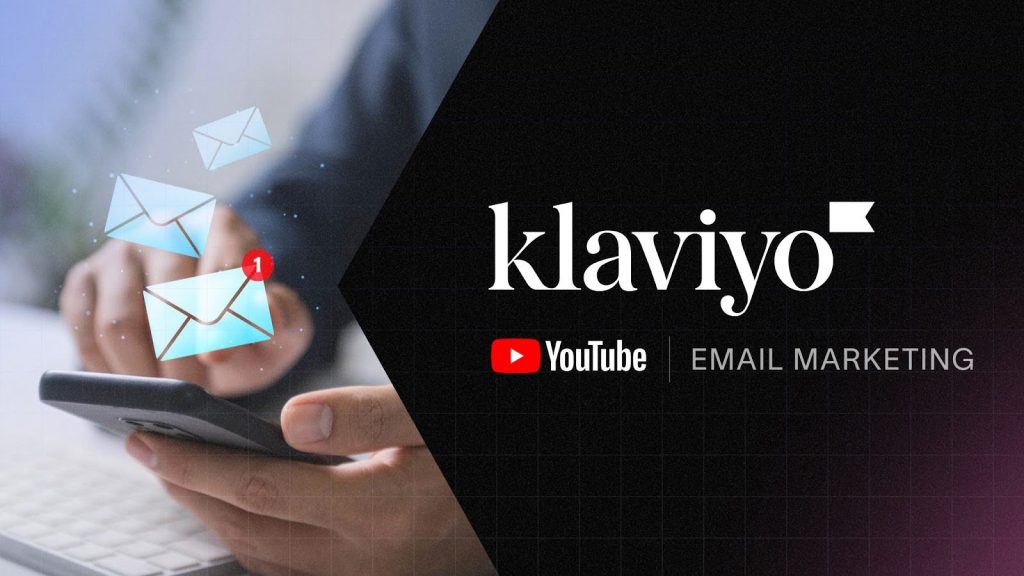 YouTube-Thumbnail zu E-Mail-Marketing mit Klaviyo, Hand mit Smartphone und E-Mail-Icons