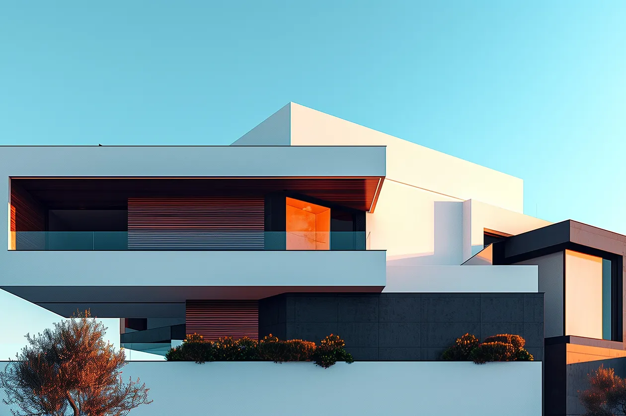 Architectural image of a luxury multi-level modern house.
