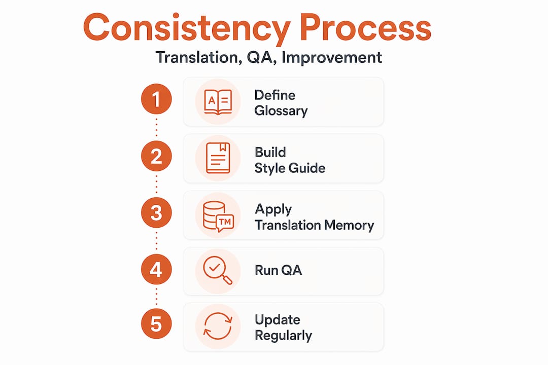 Infographic showing translation consistency workflow steps