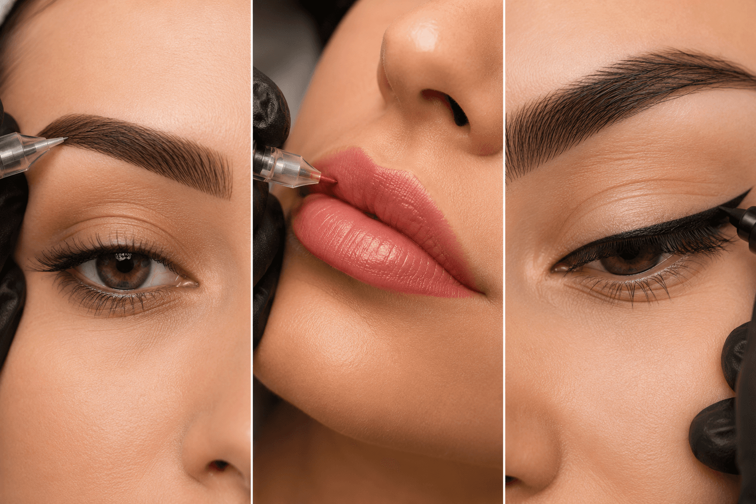 Eksempler på permanent makeup af bryn, læber og eyeliner hos Beauty Clinic by Hilala.