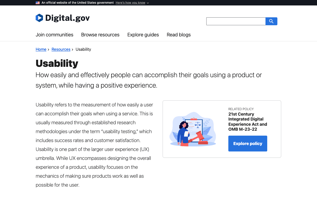 Usability.gov екранна снимка