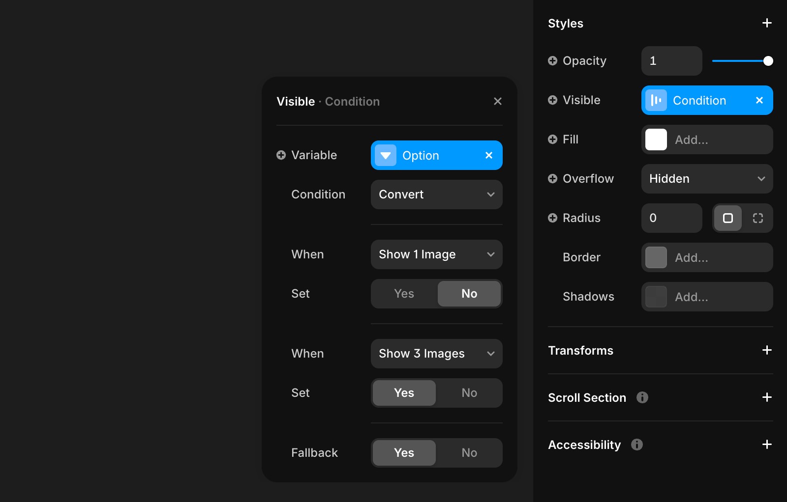 Shows the Convert conditional transform modal.