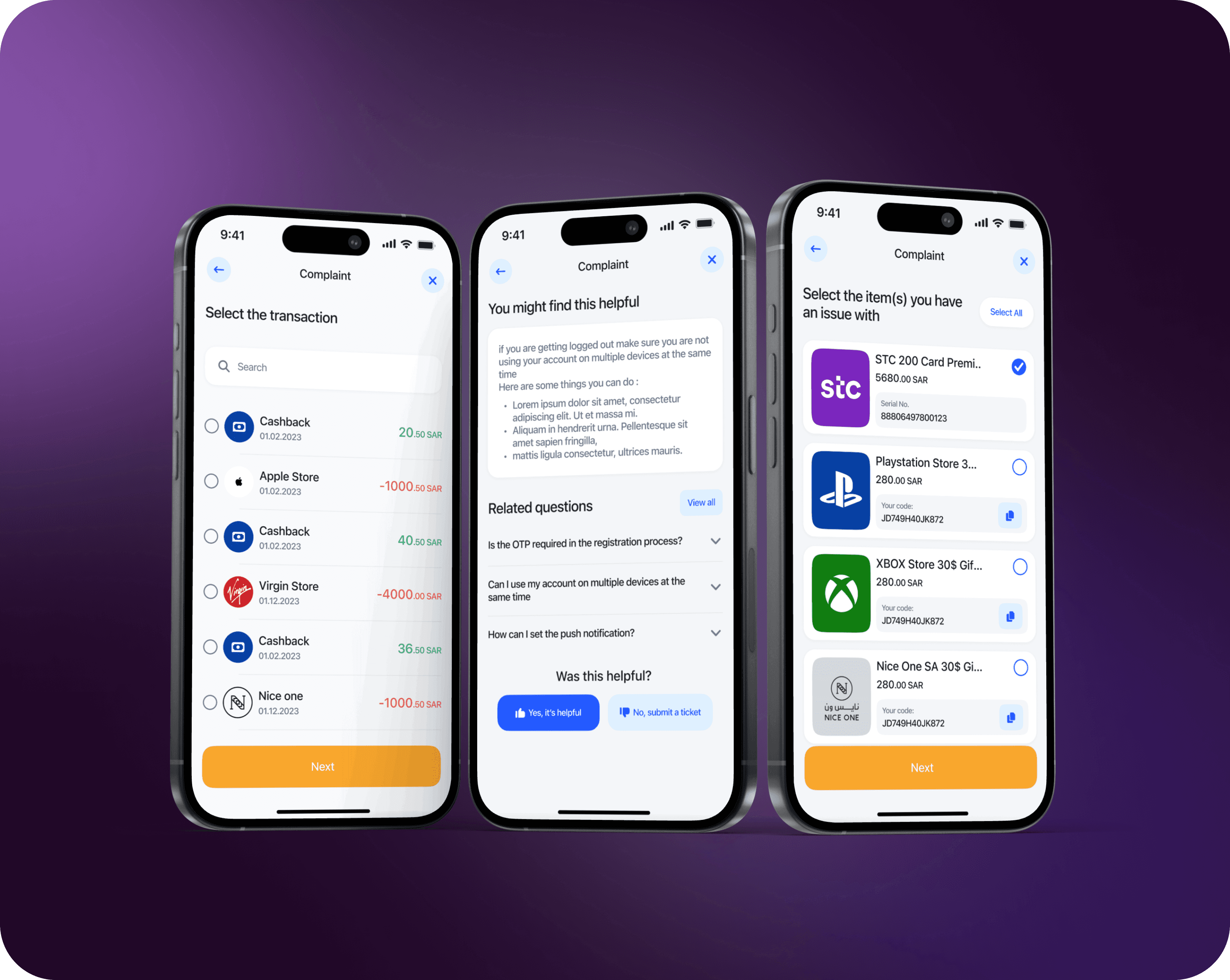 Three mobile phones displaying a banking app