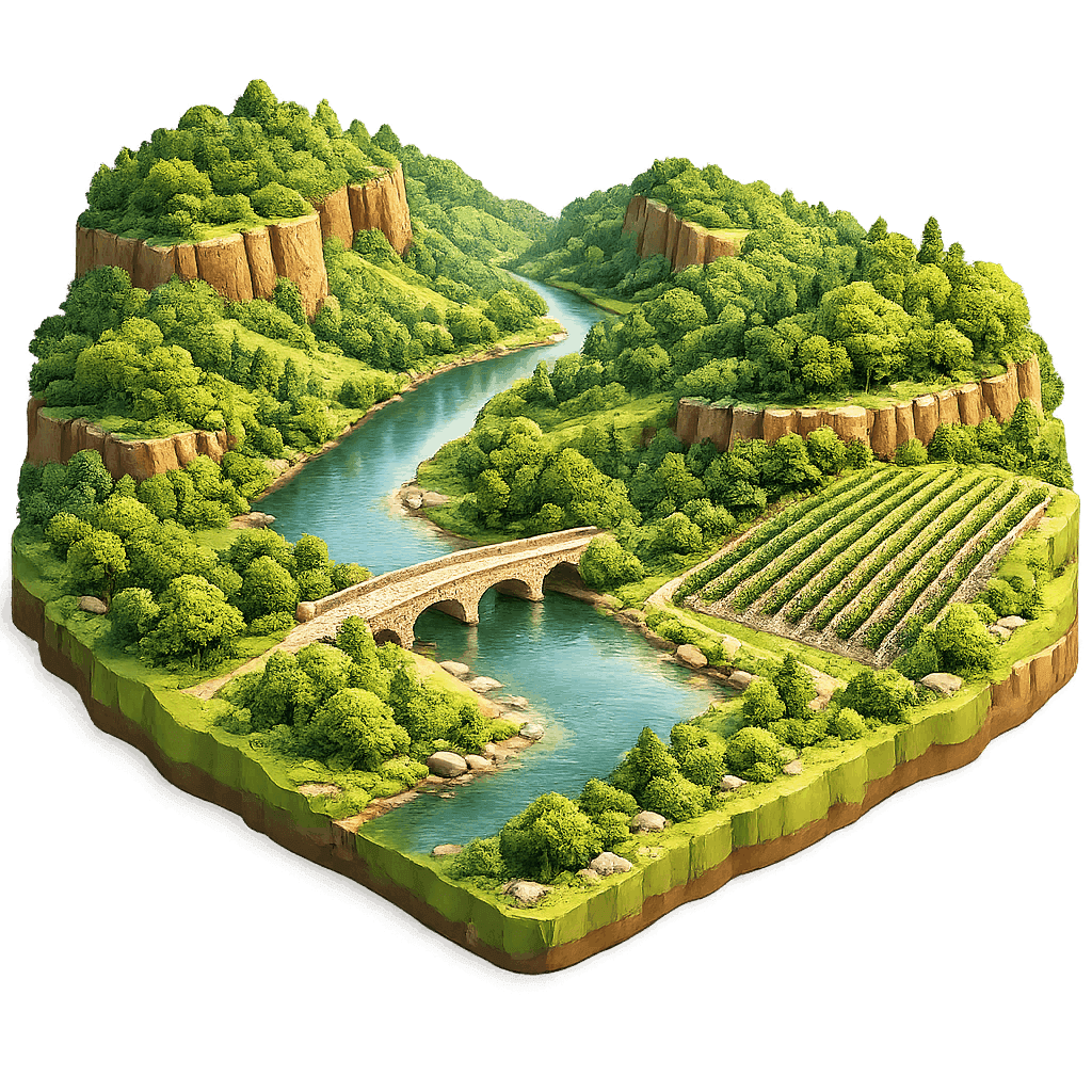 Artistic illustration of the Nahe wine region.