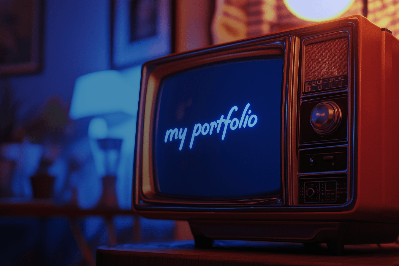 Retro TV with text on it saying "my portfolio"