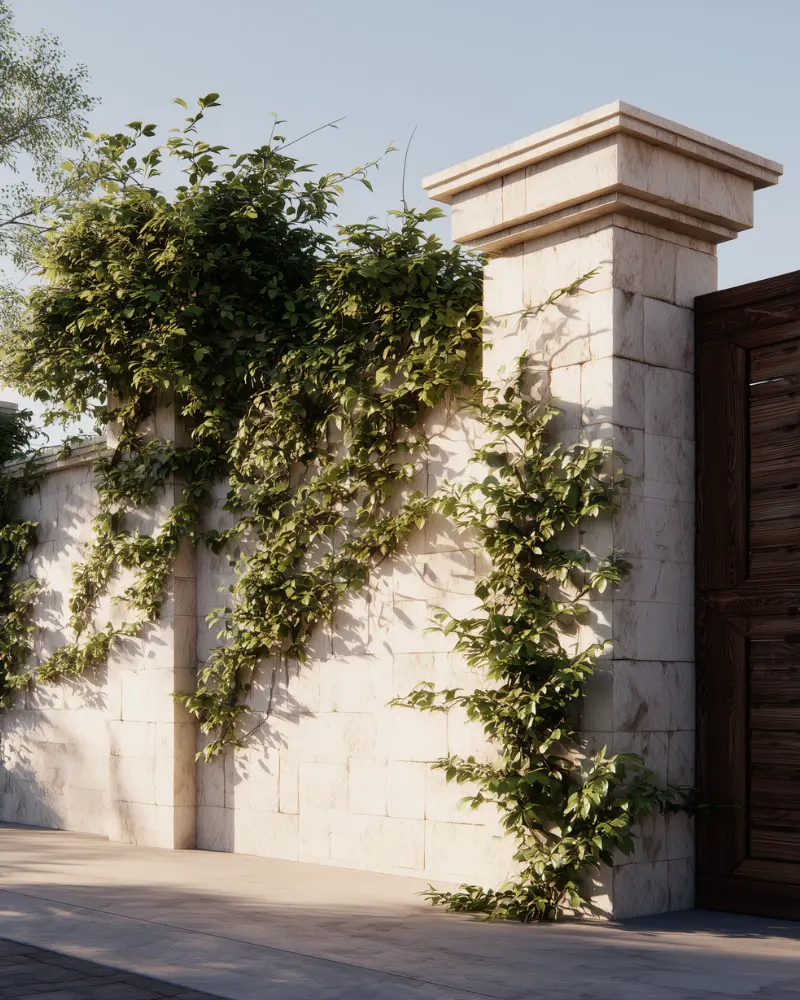 Mur de jardin élégant recouvert de lierre séparant deux propriétés parisiennes.