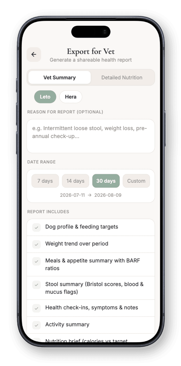Marrowbone vet report screen