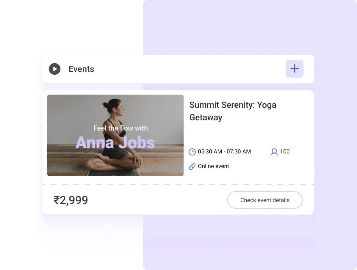 Visual of a yoga event listed in a Wylo-hosted community, highlighting event title, date, and registration details.
