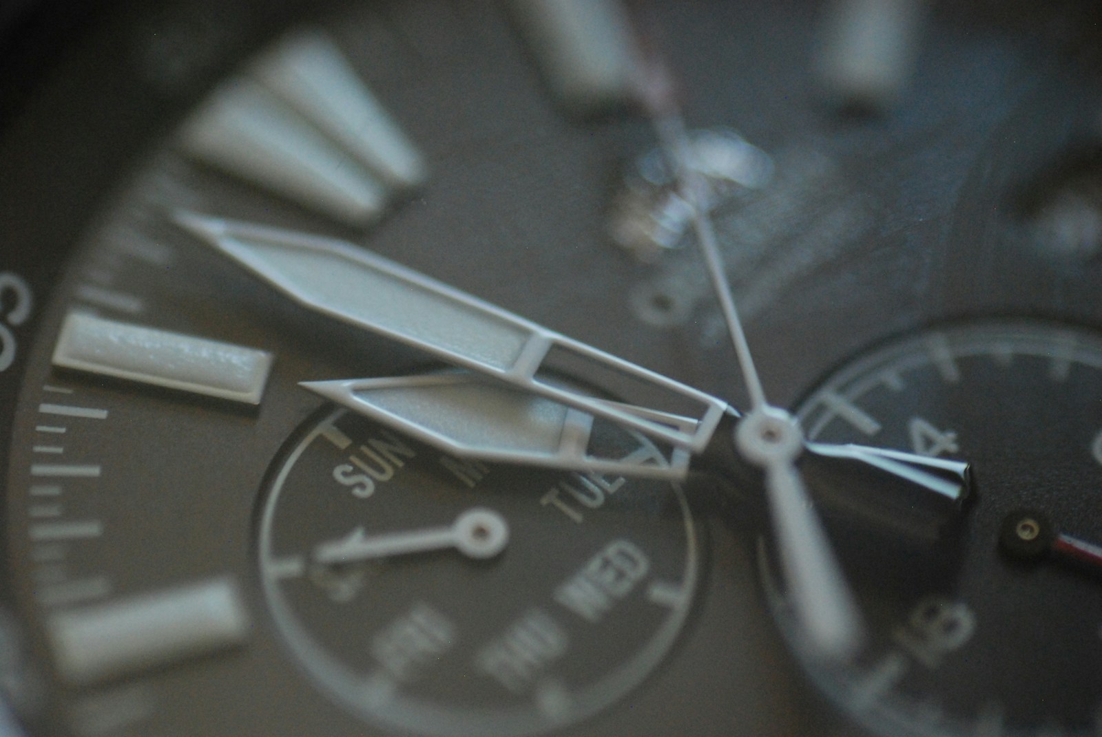 Close-up view of a watch face