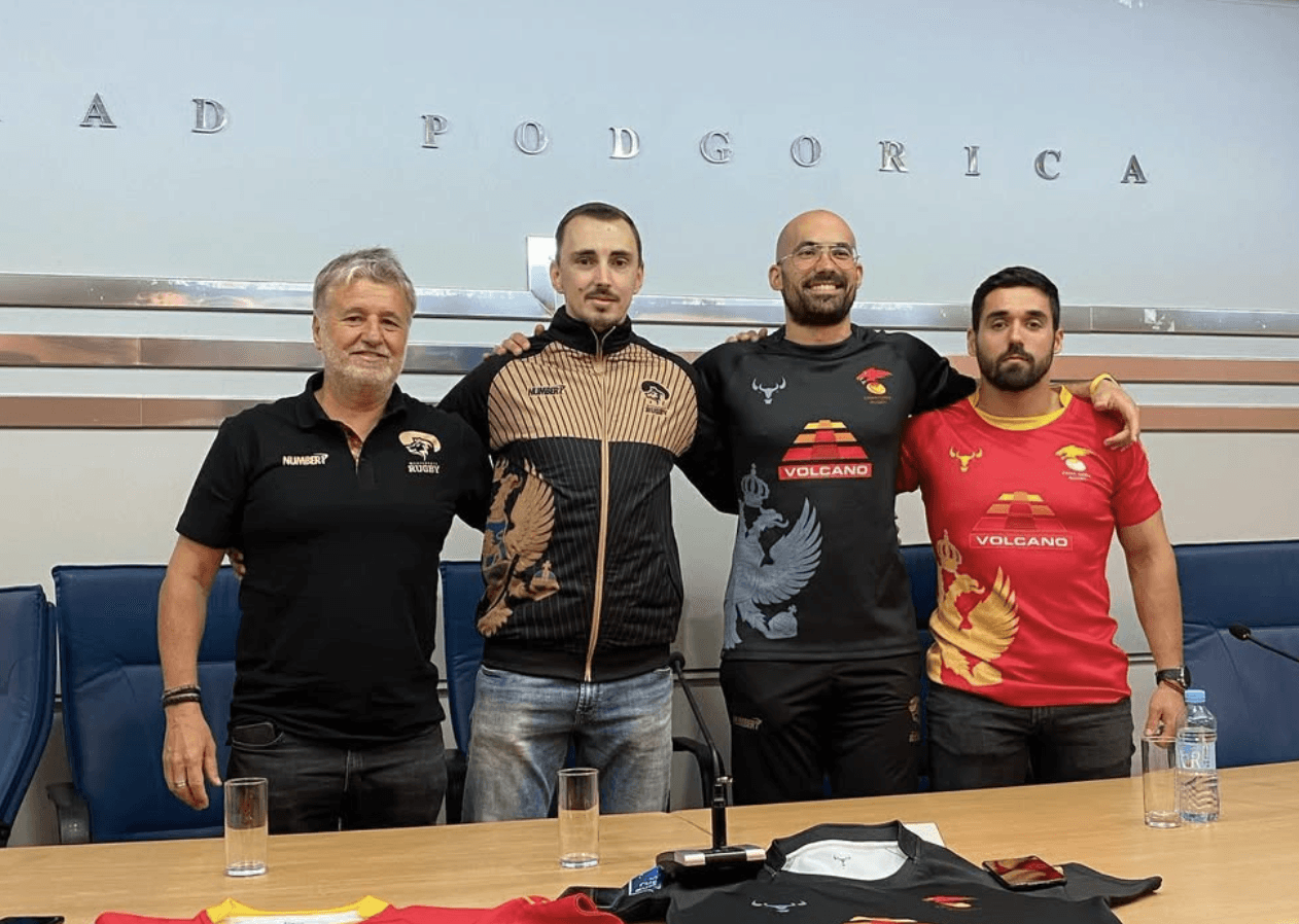 coach, captain and two players from montenegro rugby squad