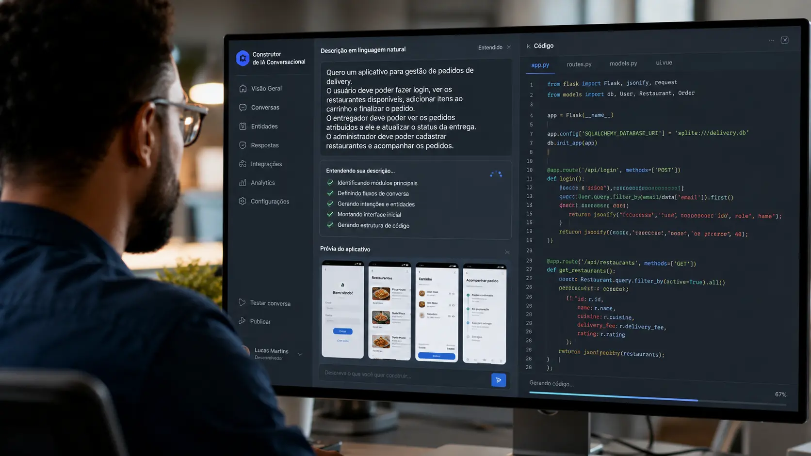 Pessoa usando inteligência artificial para criar aplicativo com vibe coding