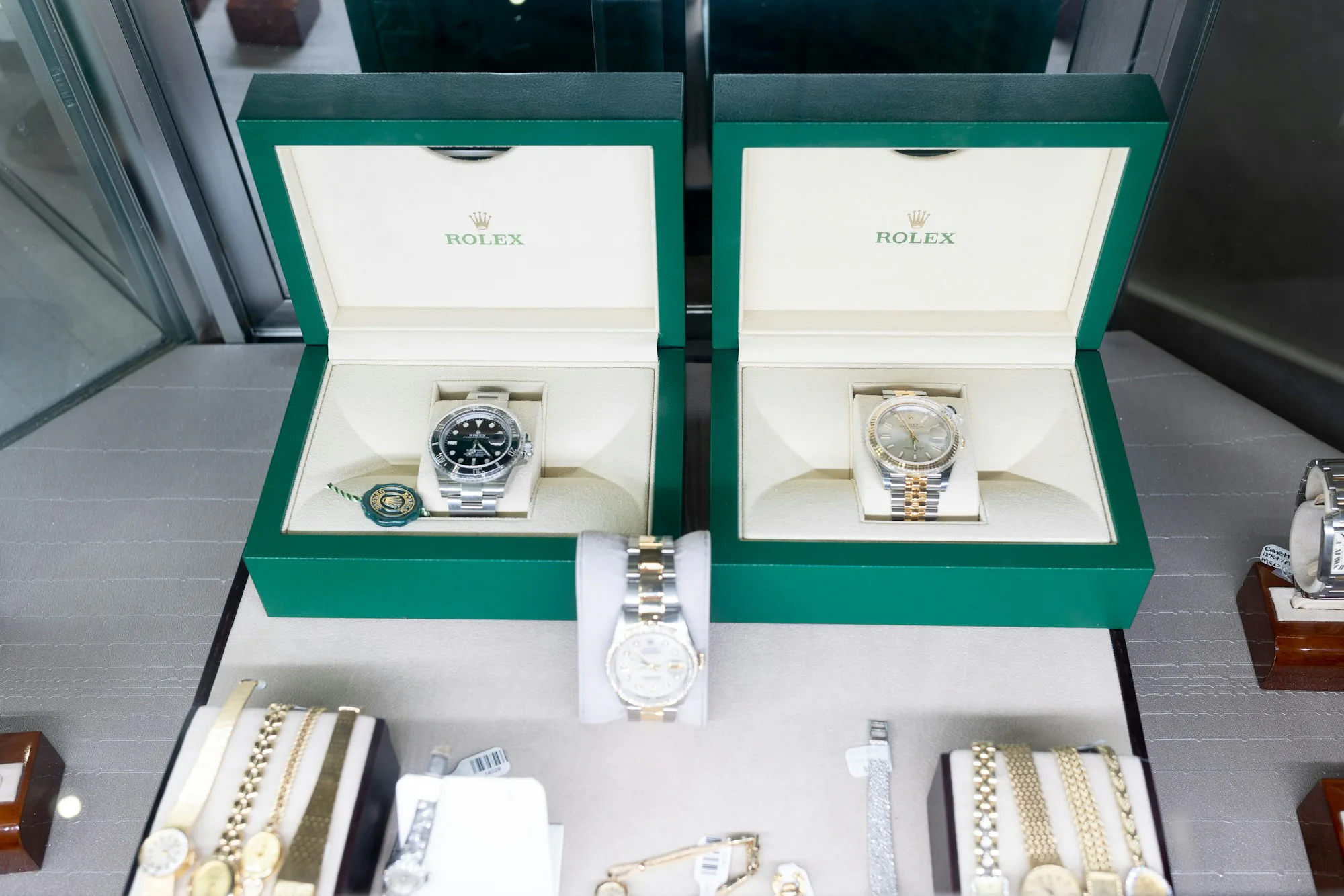 Rolex watches presented in their original green boxes