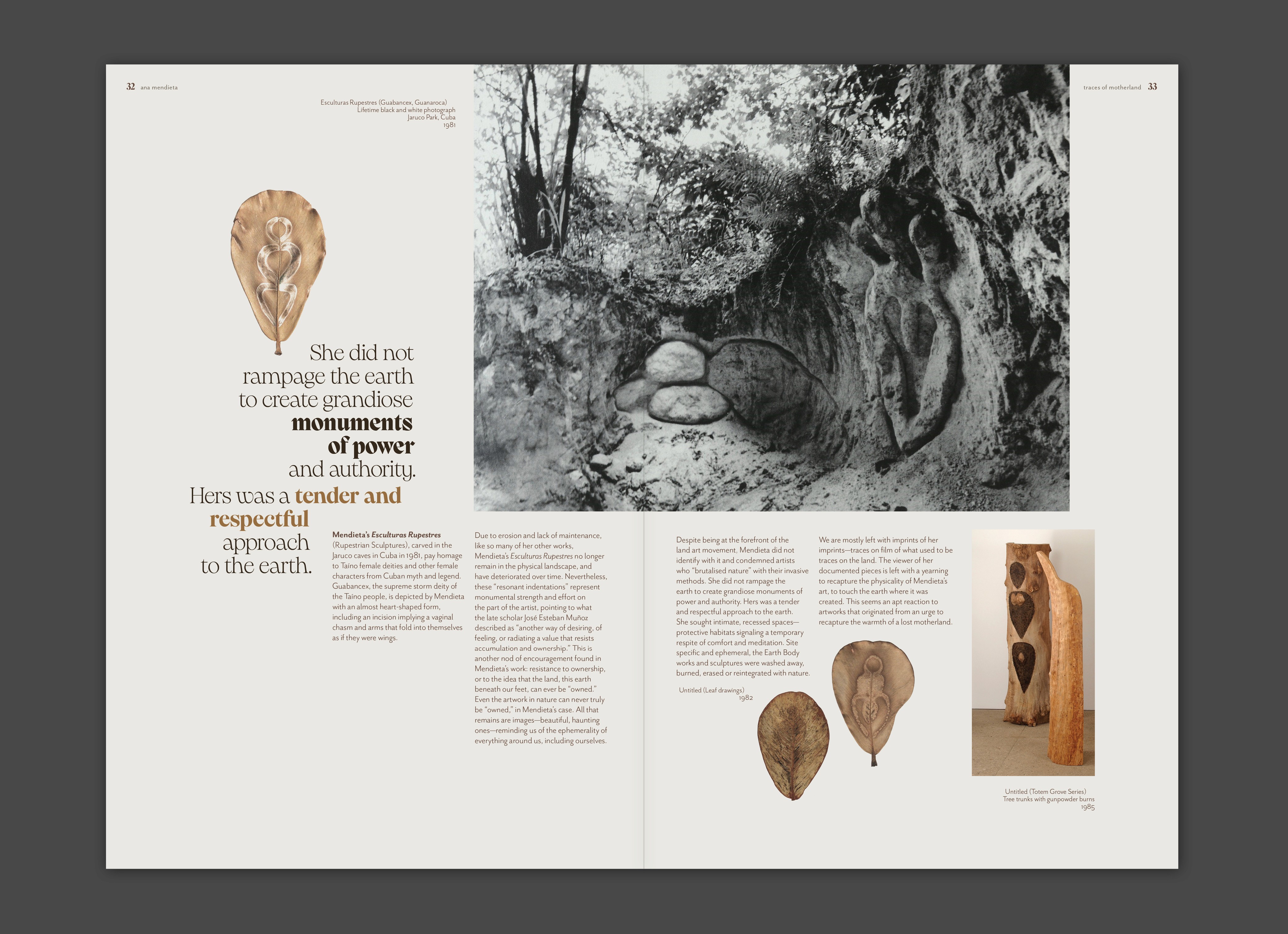 Book spread sample, utilizing contrasting type and indentation to create island-like forms with text rags around images.
