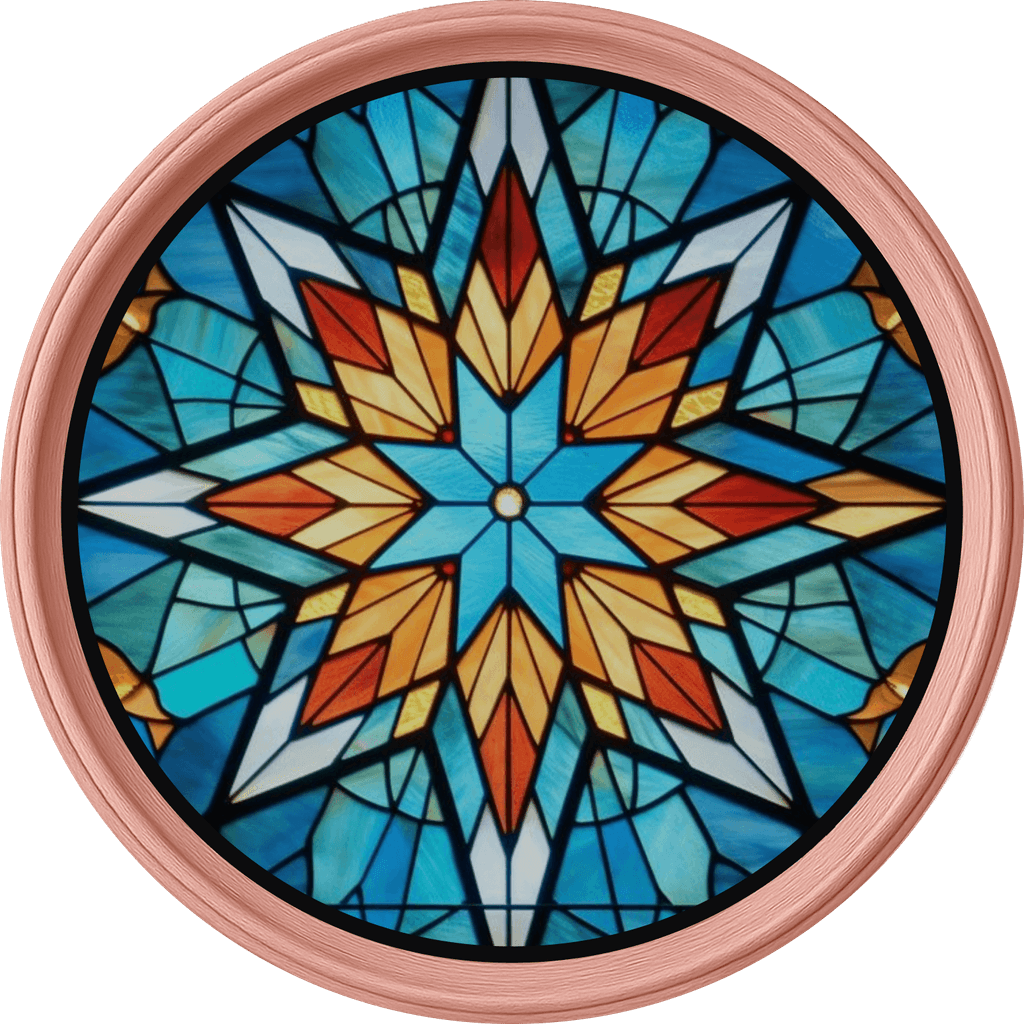 Stained glass mandala symbol on GUFR homepage — visual metaphor for transformation and clarity