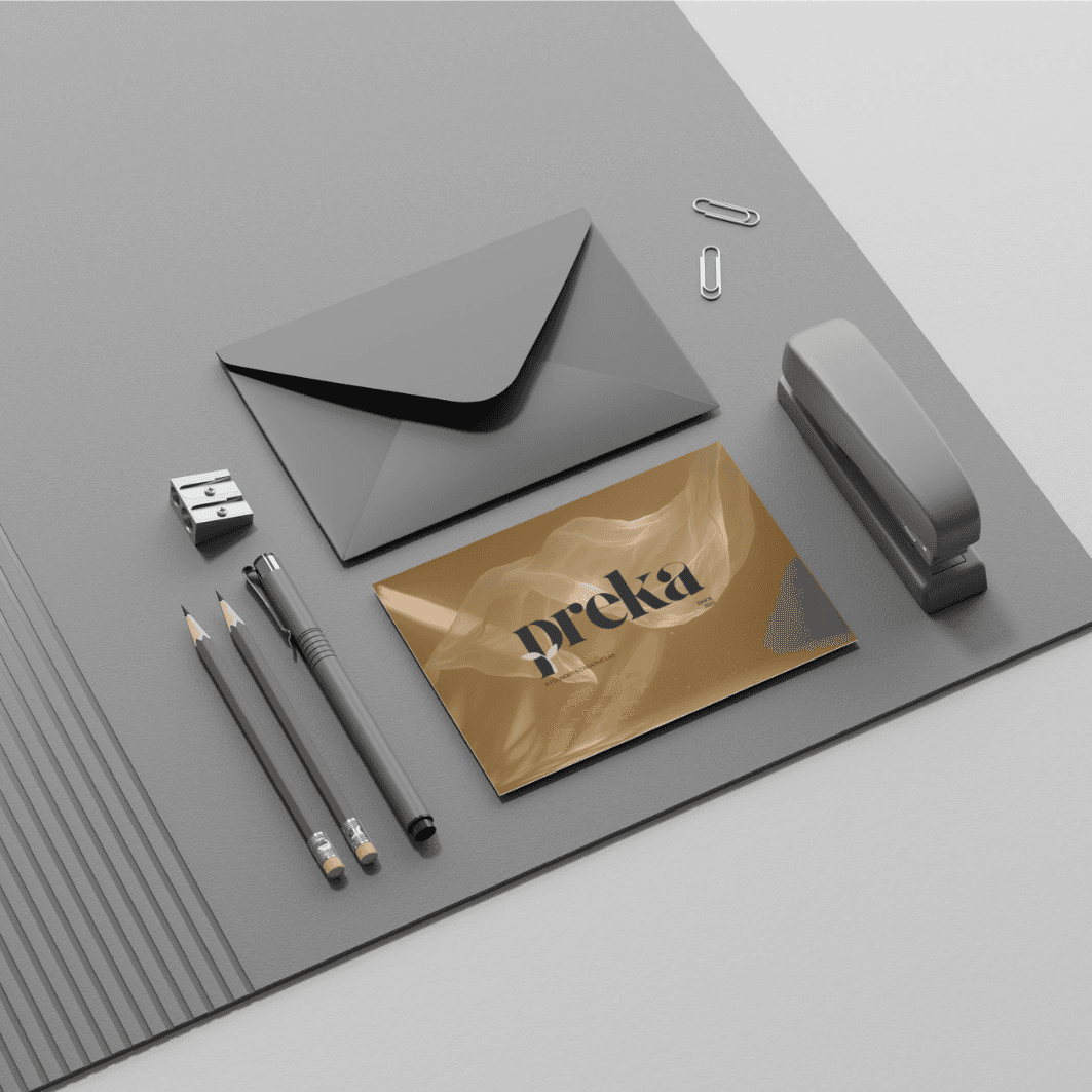 Minimal geometric scene with white spheres and pedestal against beige wall and bold red panel.