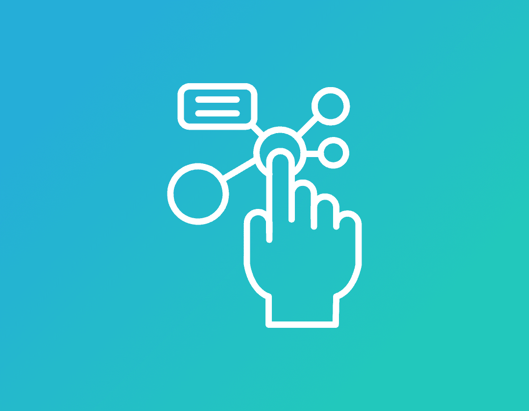 Icon with a hand selecting query suggestions, representing automated, real-time query suggestions to help users find results quickly