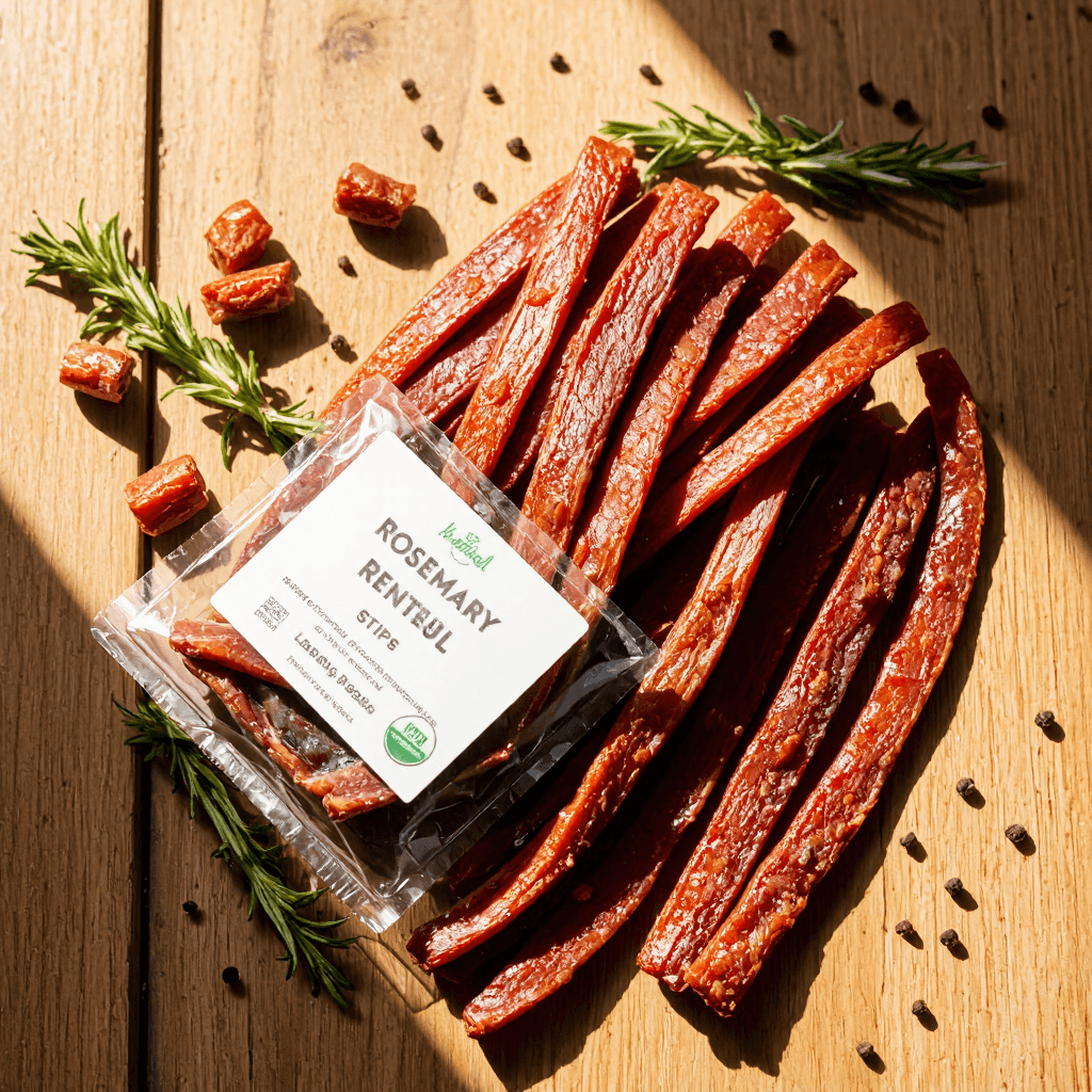 product photography of a pack of dried meat strips
