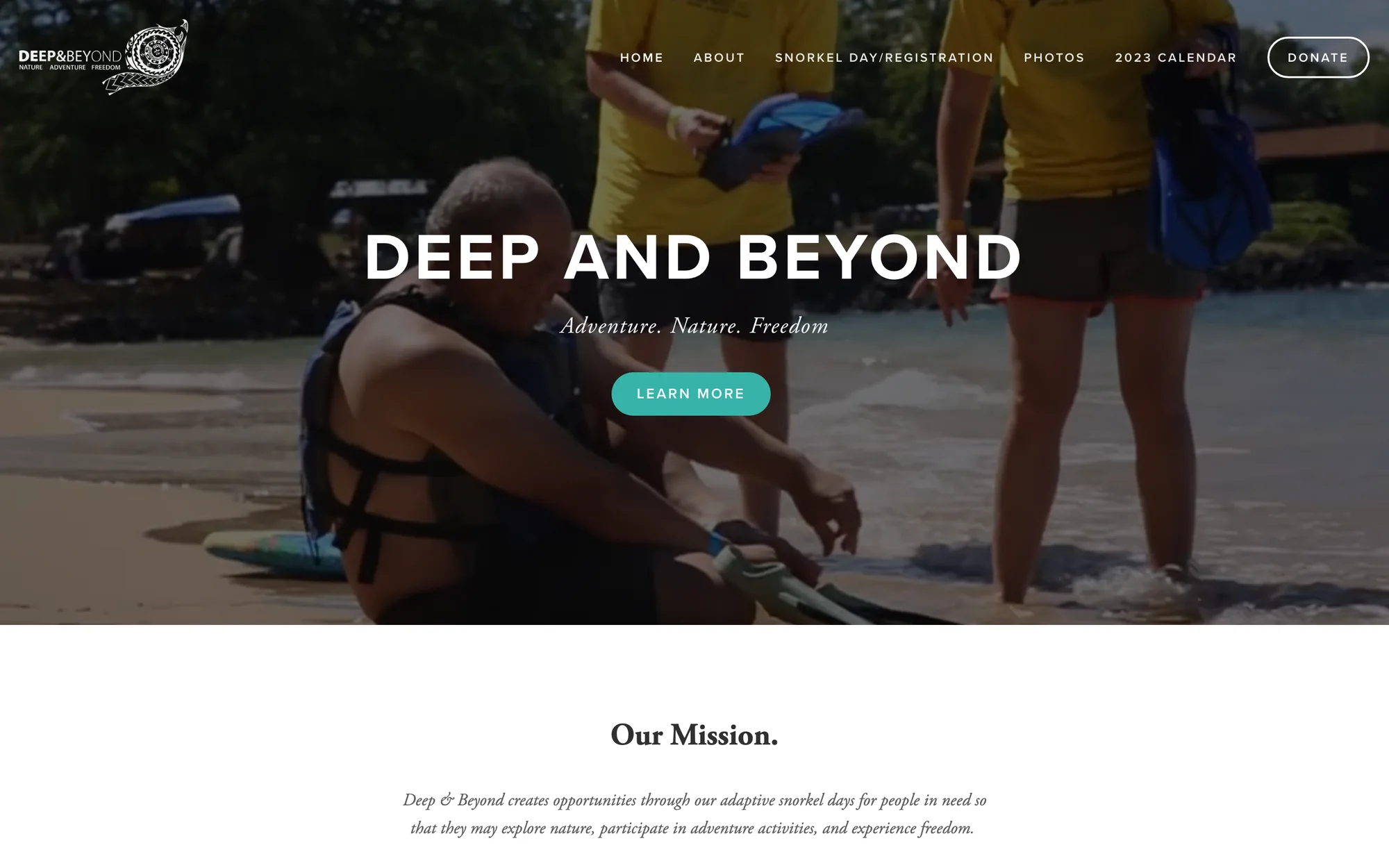 Before: the old Deep & Beyond homepage (2023)
