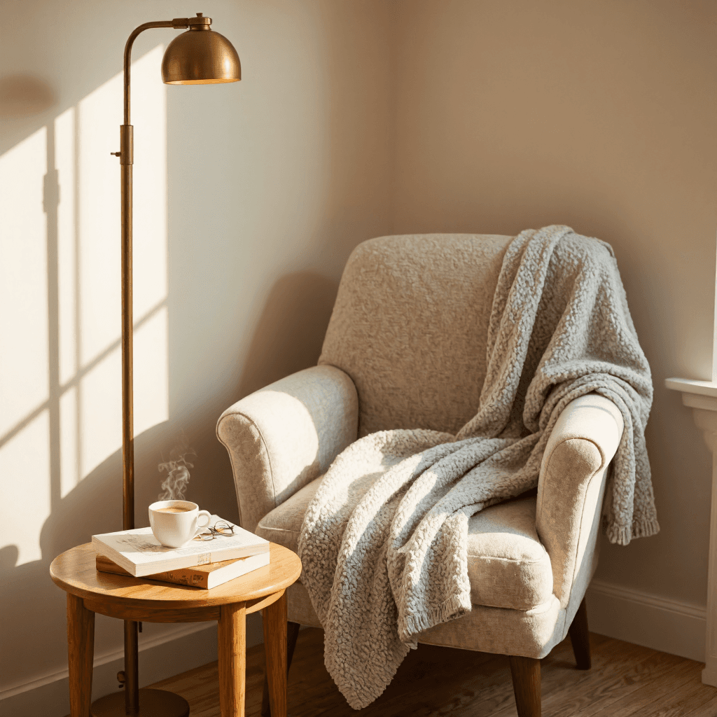 product photography of cozy reading nook