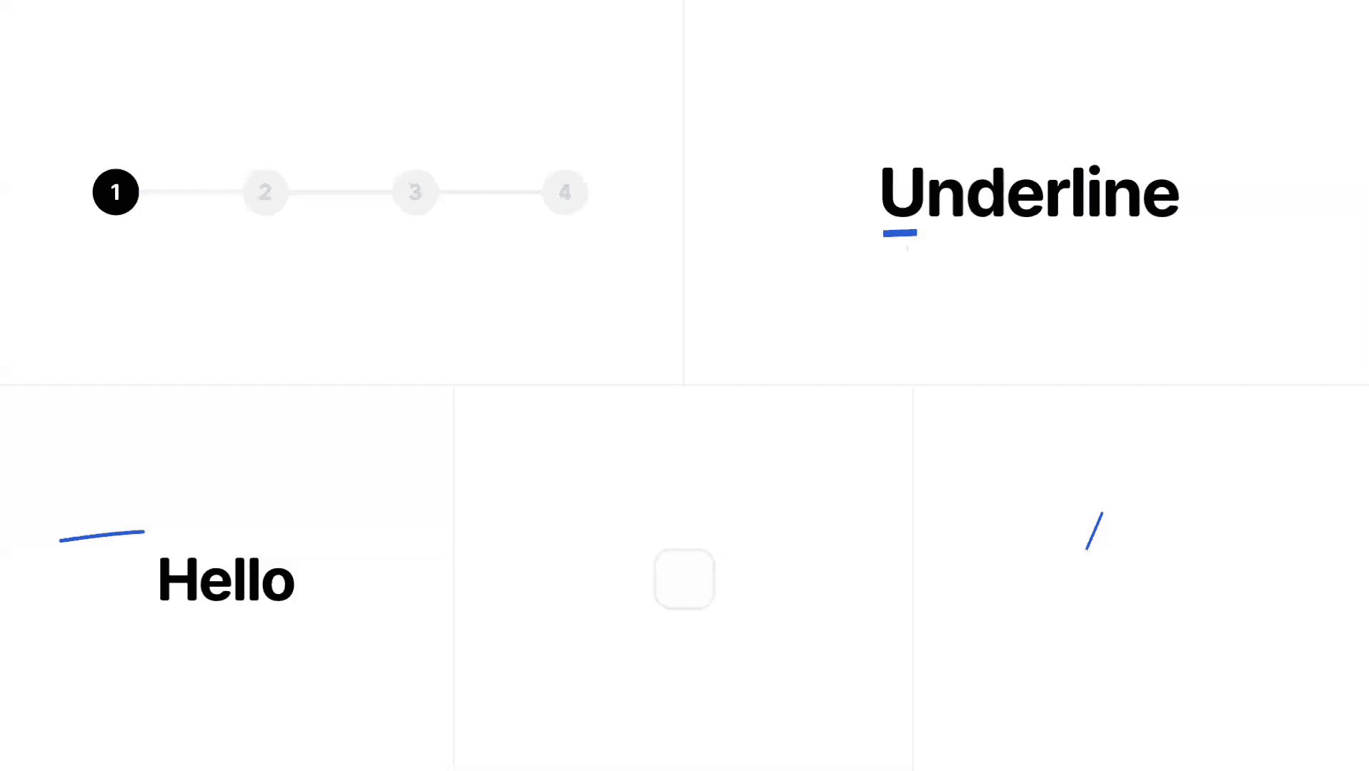 Minimal UI elements showing steps, text, and blue accents