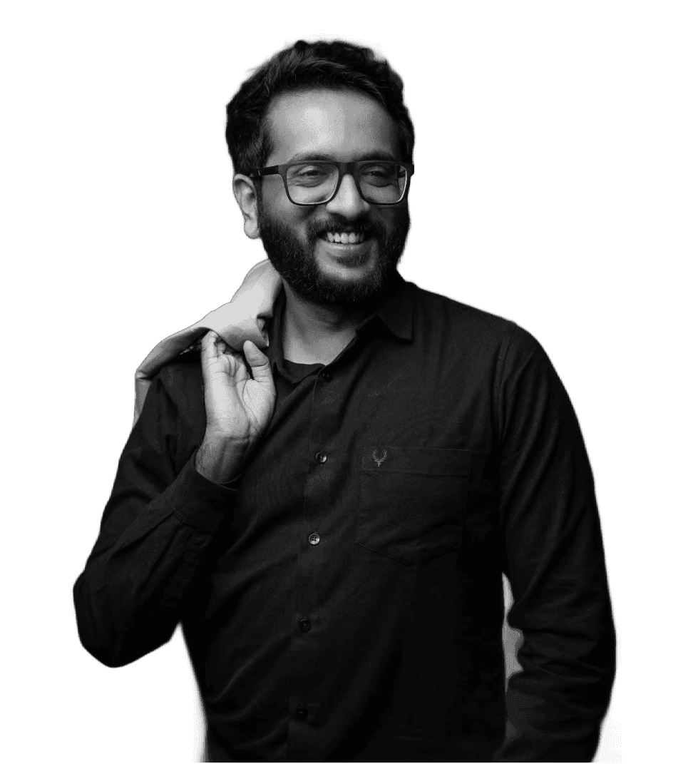 Founder Hari is in suit greyscale